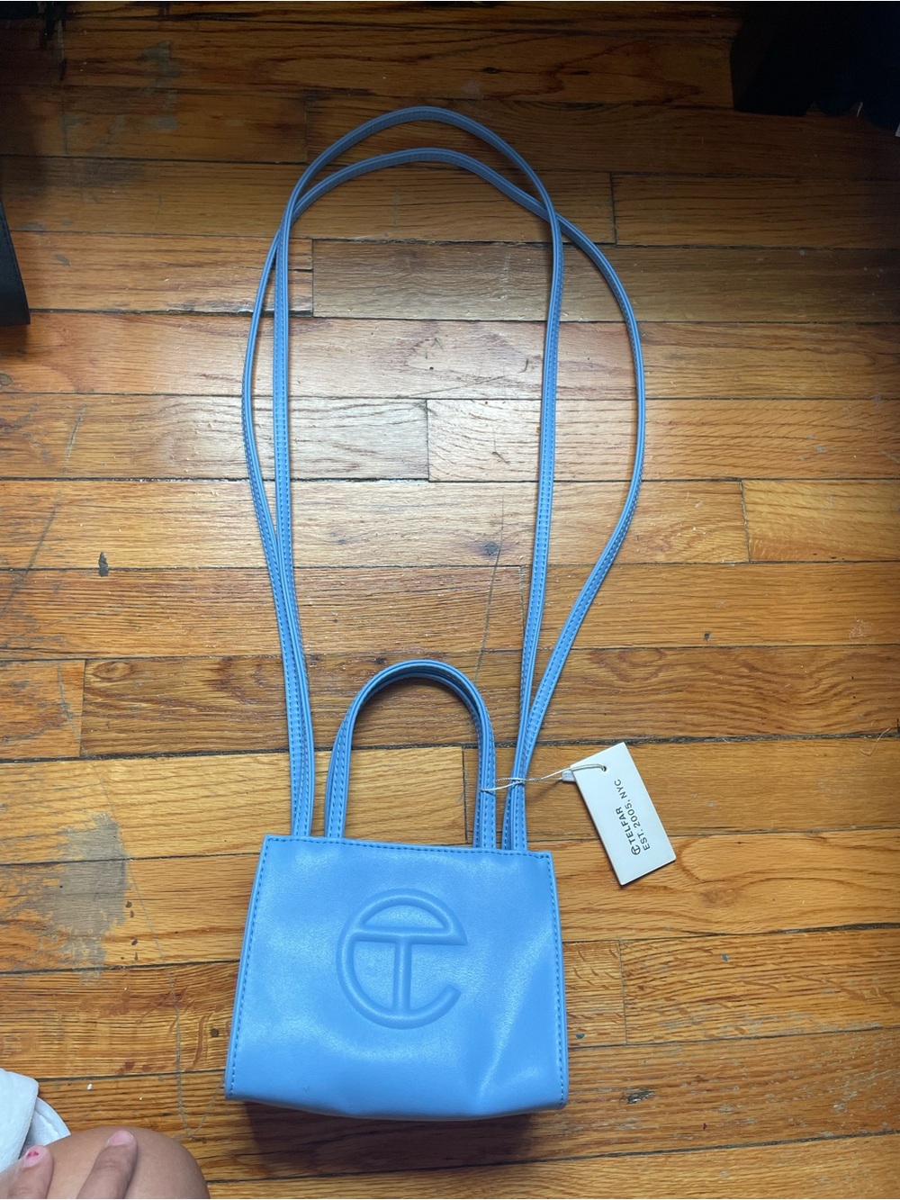 Telfar Mini Leather Tote in Sky Blue